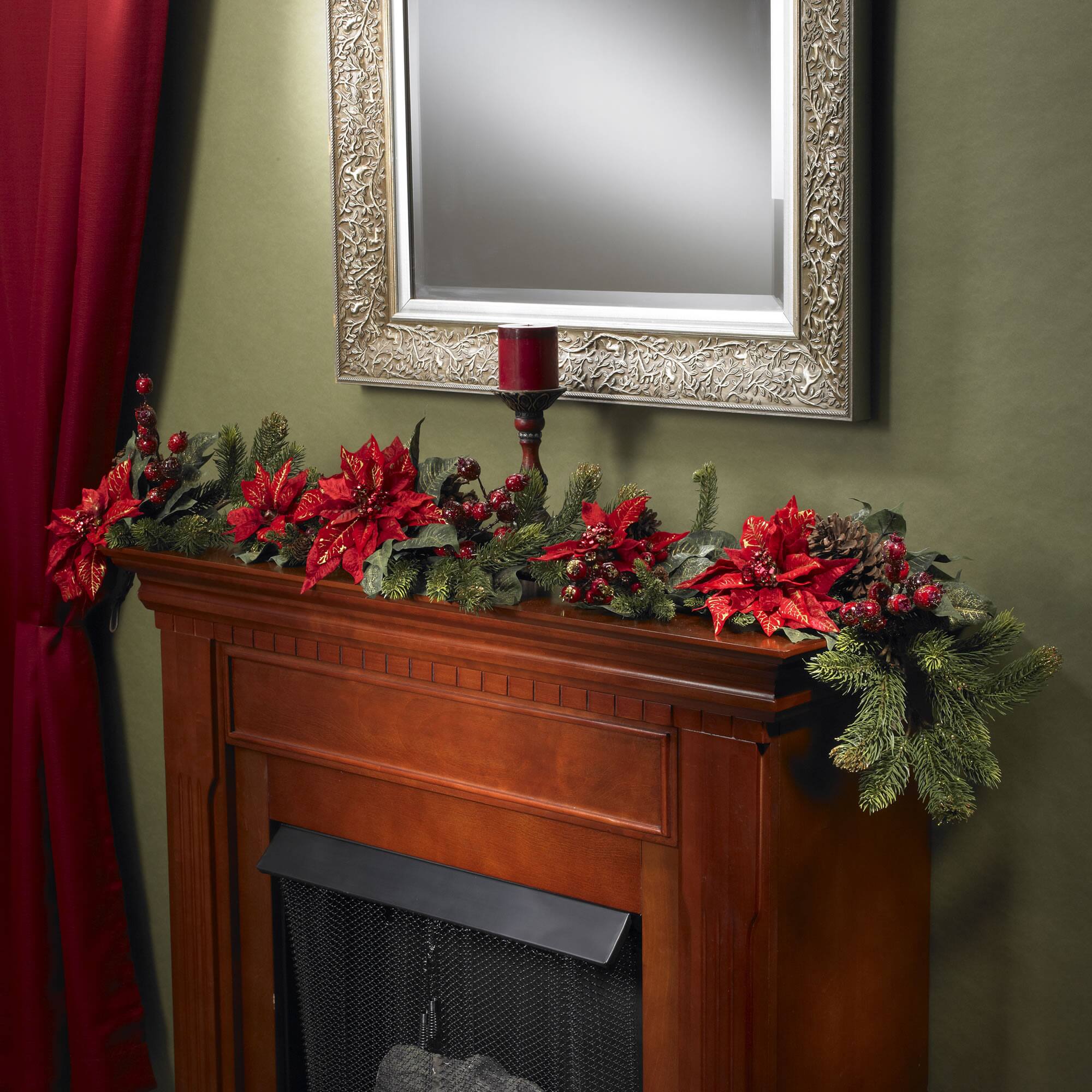 5ft. Poinsettia & Berry Artificial Garland